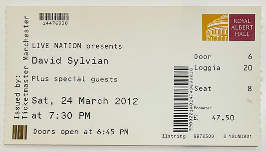 Japan David Sylvian Original Used Concert Ticket Royal Albert Hall London 24th Mar 2012