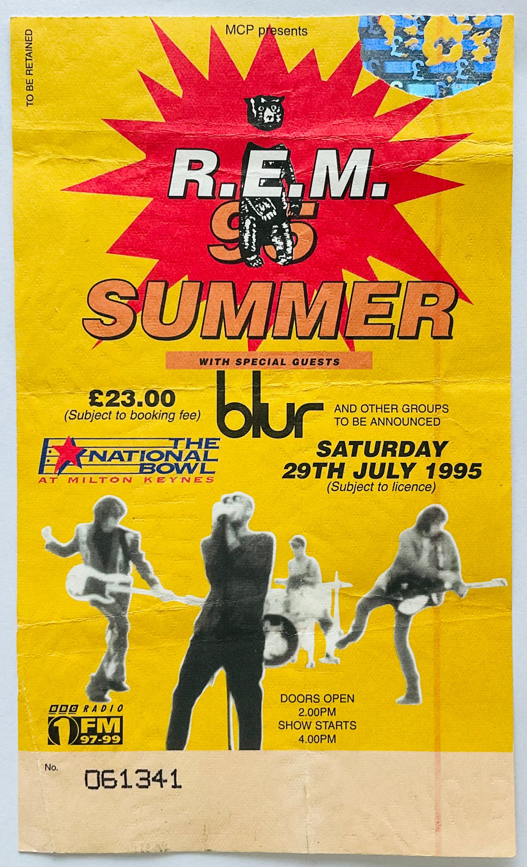R.E.M. Blur Original Used Concert Ticket National Bowl Milton Keynes 29th July 1995