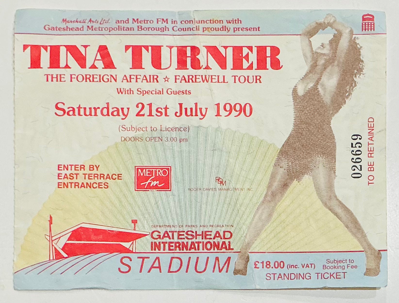 Tina Turner Original Concert Ticket Gateshead International Stadium 21st Jul 1990
