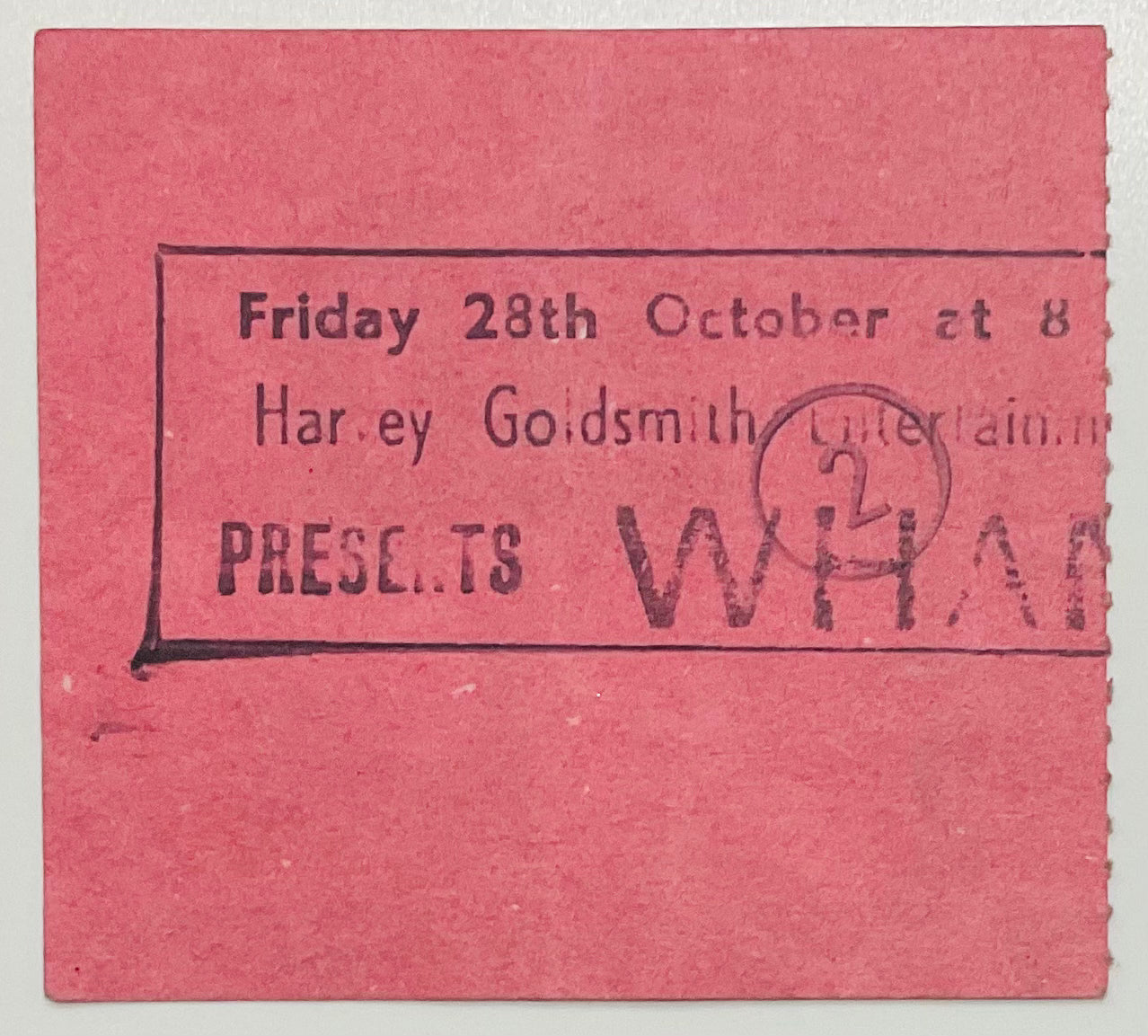 Wham! George Michael Original Used Concert Ticket Hammersmith Odeon London 28th Oct 1983