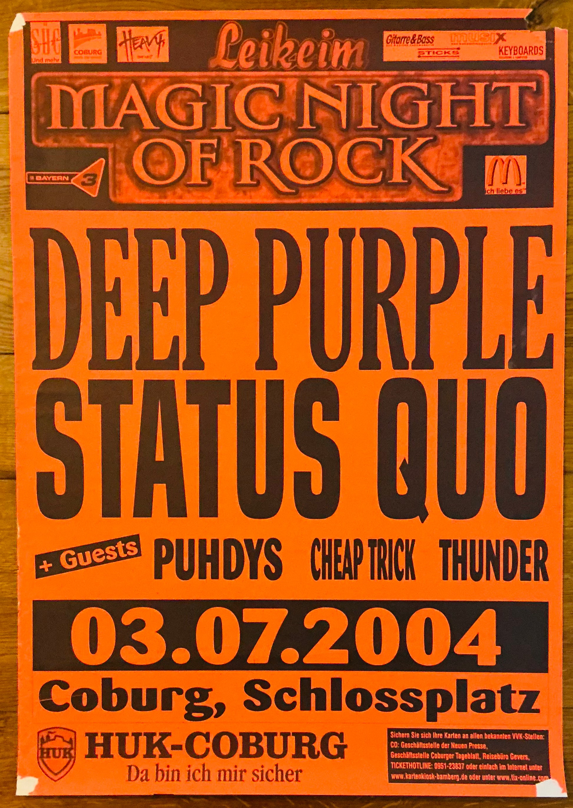 Deep Purple Status Quo Cheap Trick Original Concert Tour Gig Poster Schlossplatz Coburg 2004