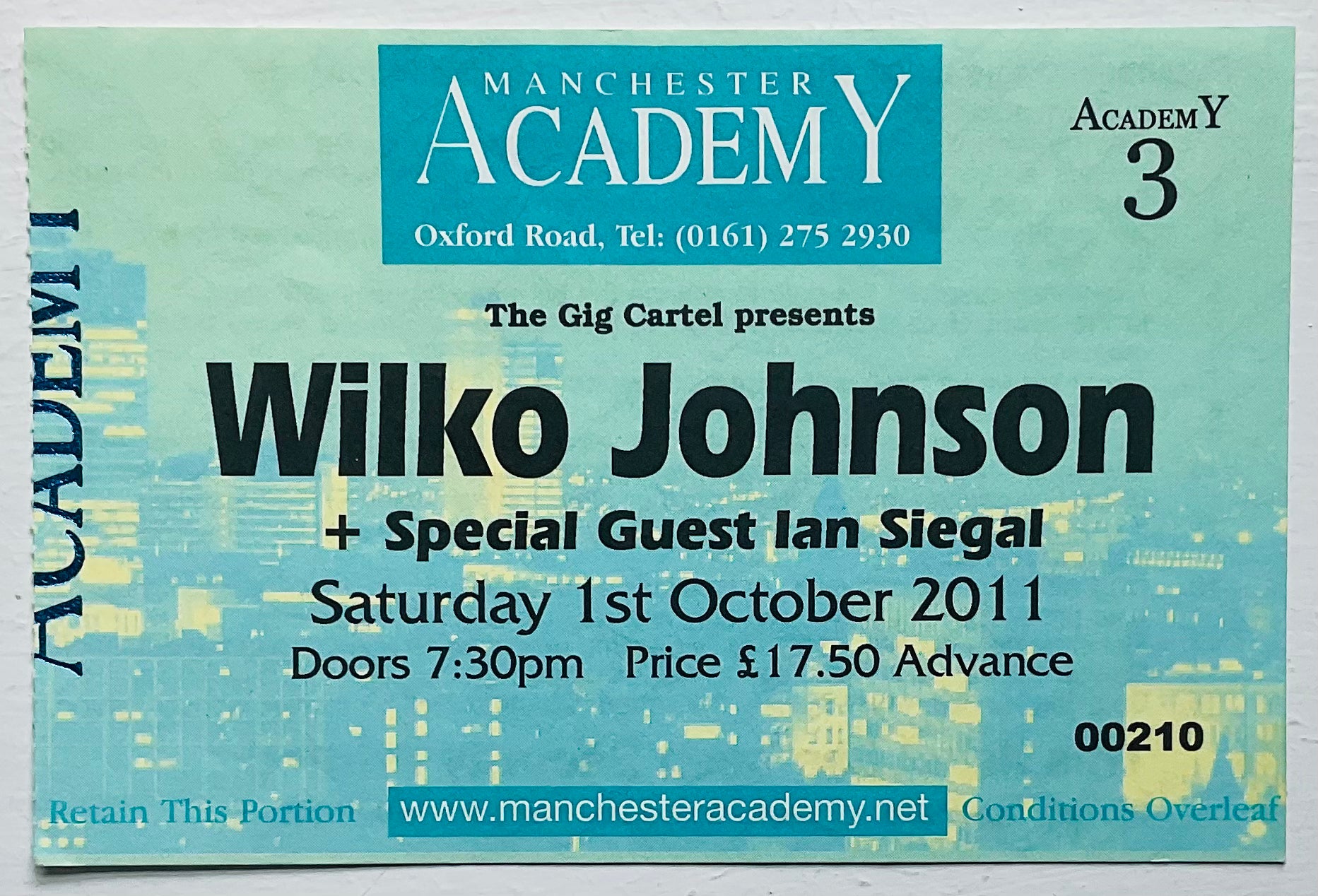 Wilko Johnson Original Used Concert Ticket Manchester Academy 1st Oct 2011