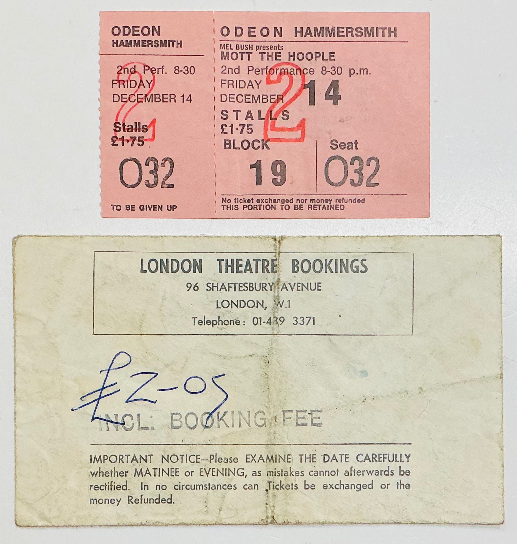 Queen Mott The Hoople Original Early Unused Concert Ticket Hammersmith Odeon London 14th Dec 1973