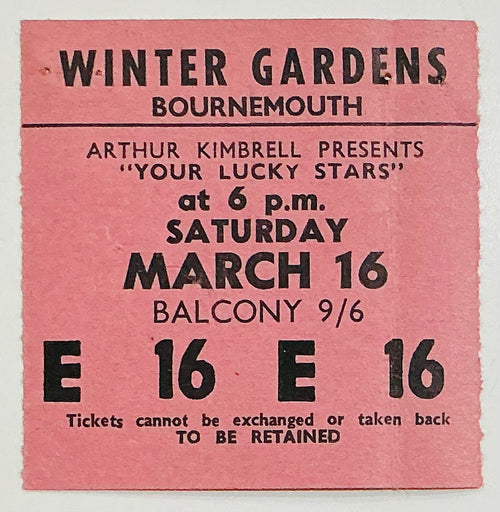 Joe Brown Susan Maughan Tornados Original Used Concert Ticket Winter Gardens Bournemouth 16th Mar 1963