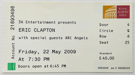 Eric Clapton Original Used Concert Ticket Royal Albert Hall London 22nd May 2009