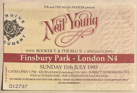 Neil Young Original Used Concert Ticket Finsbury Park London 11th Jul 1993