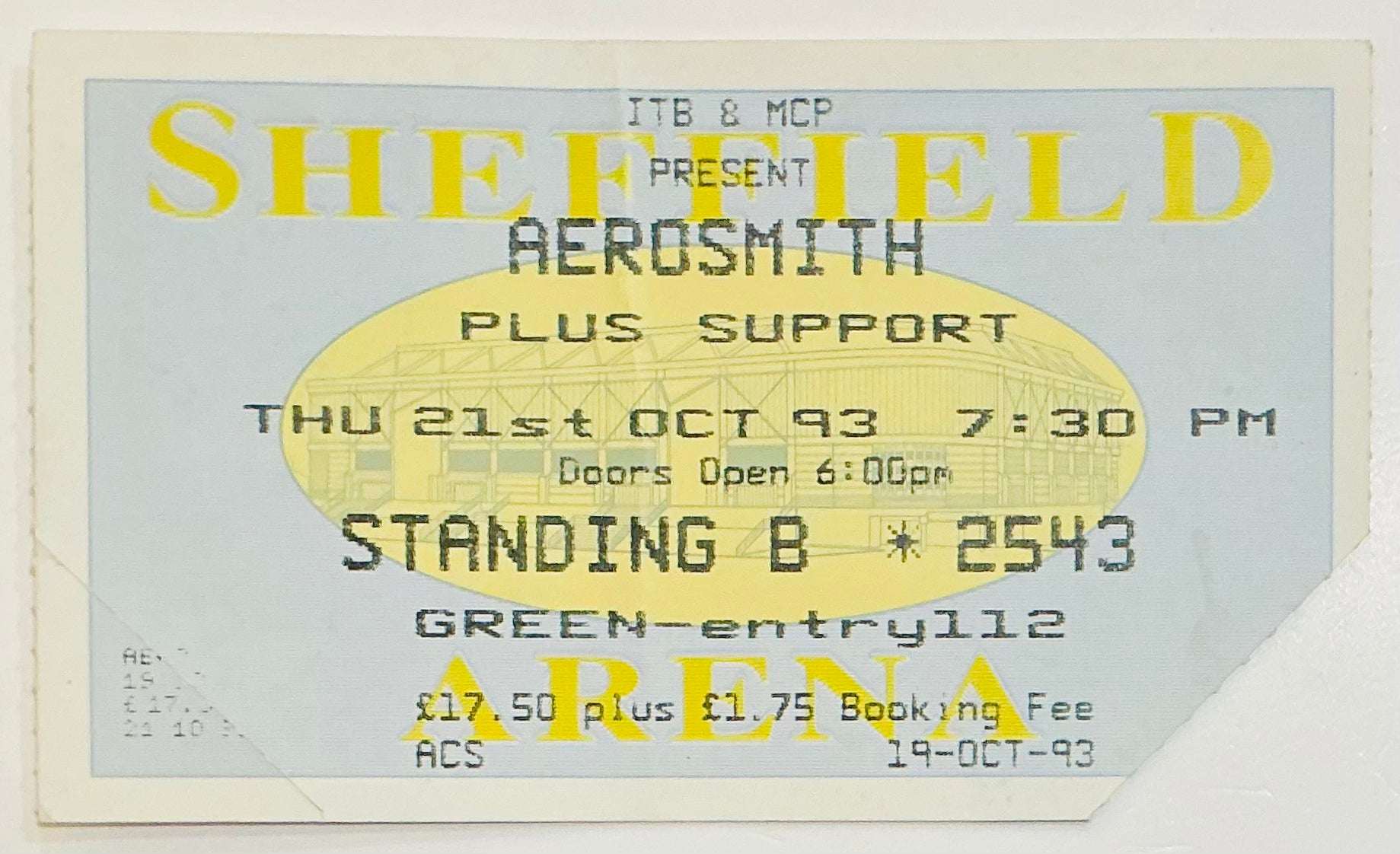 Aerosmith Original Used Concert Ticket Sheffield Arena 21st Oct 1993