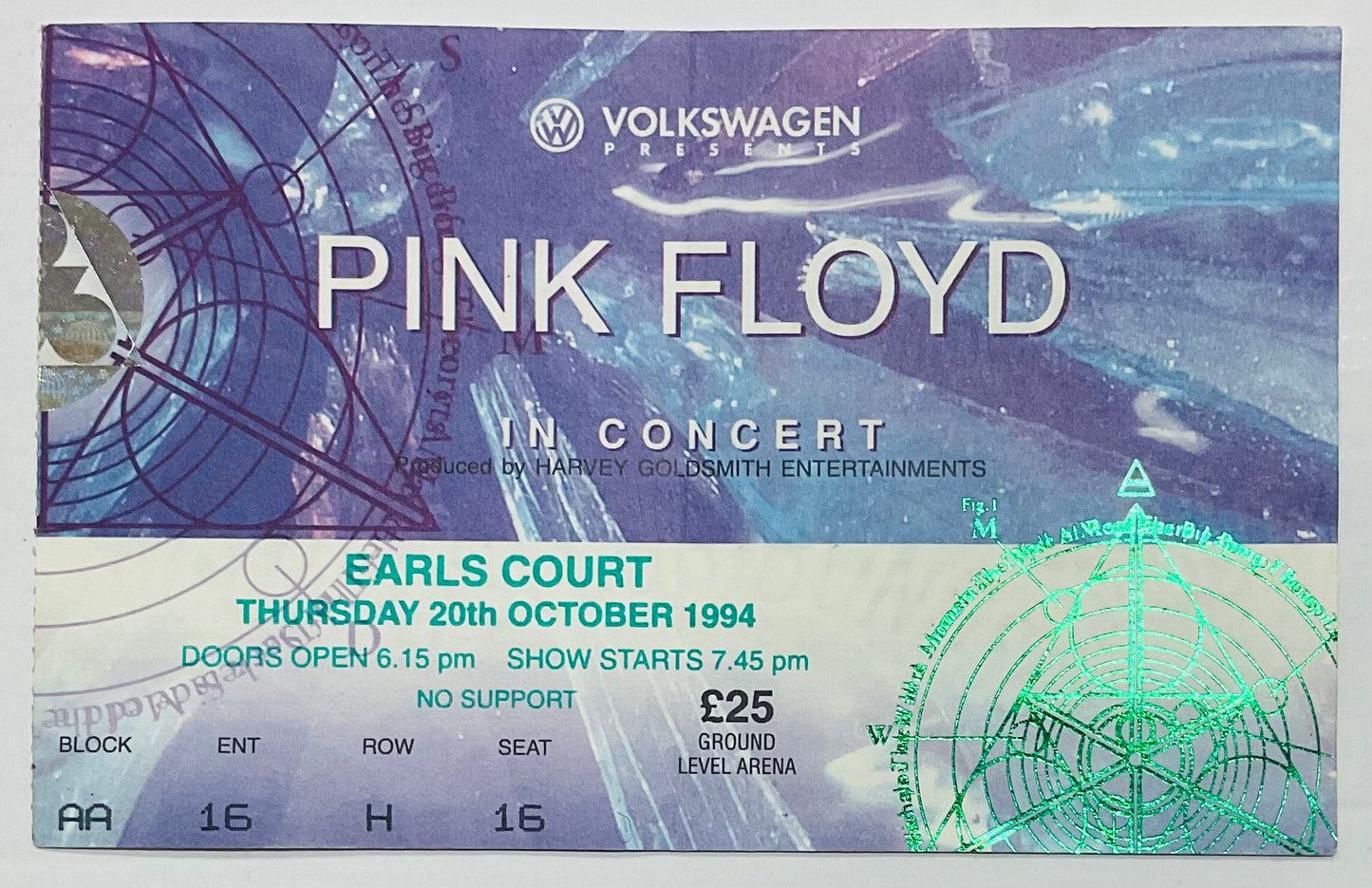 Pink Floyd Original Concert Ticket Earls Court London 20th October 1994