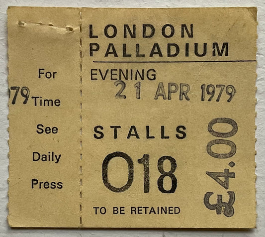 Tom Waits Original Unused Concert Ticket Palladium London 21st Apr 1979