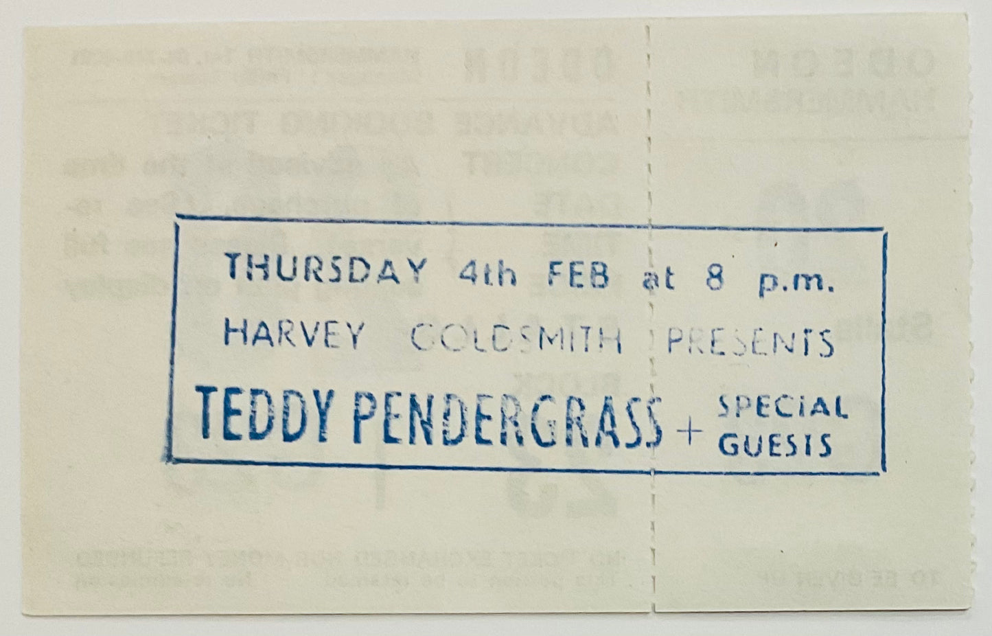 Teddy Pendergrass Original Unused Concert Ticket Hammersmith Odeon London 4th Feb 1982