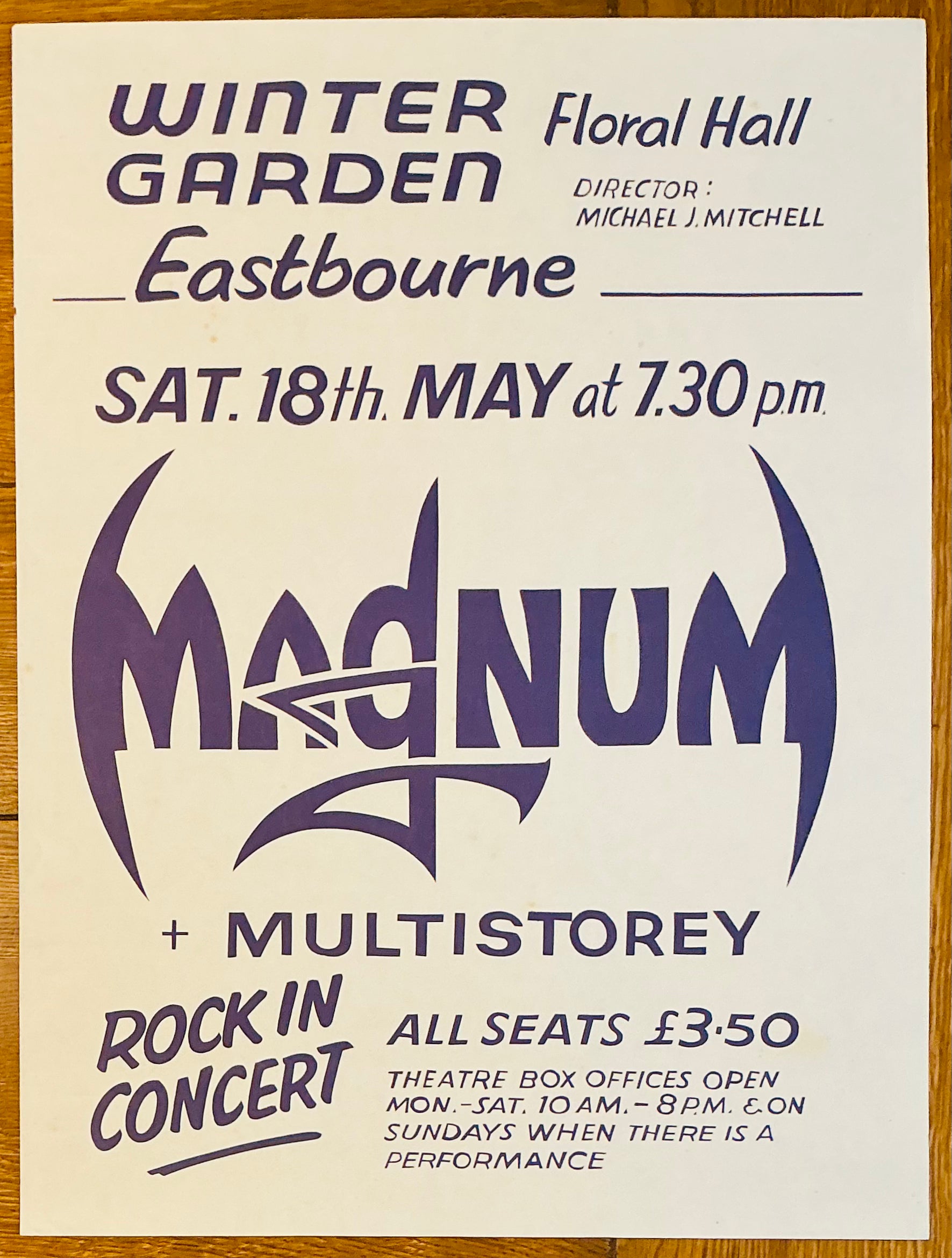 Magnum Original Concert Tour Gig Poster Winter Gardens Eastbourne 18th May 1985