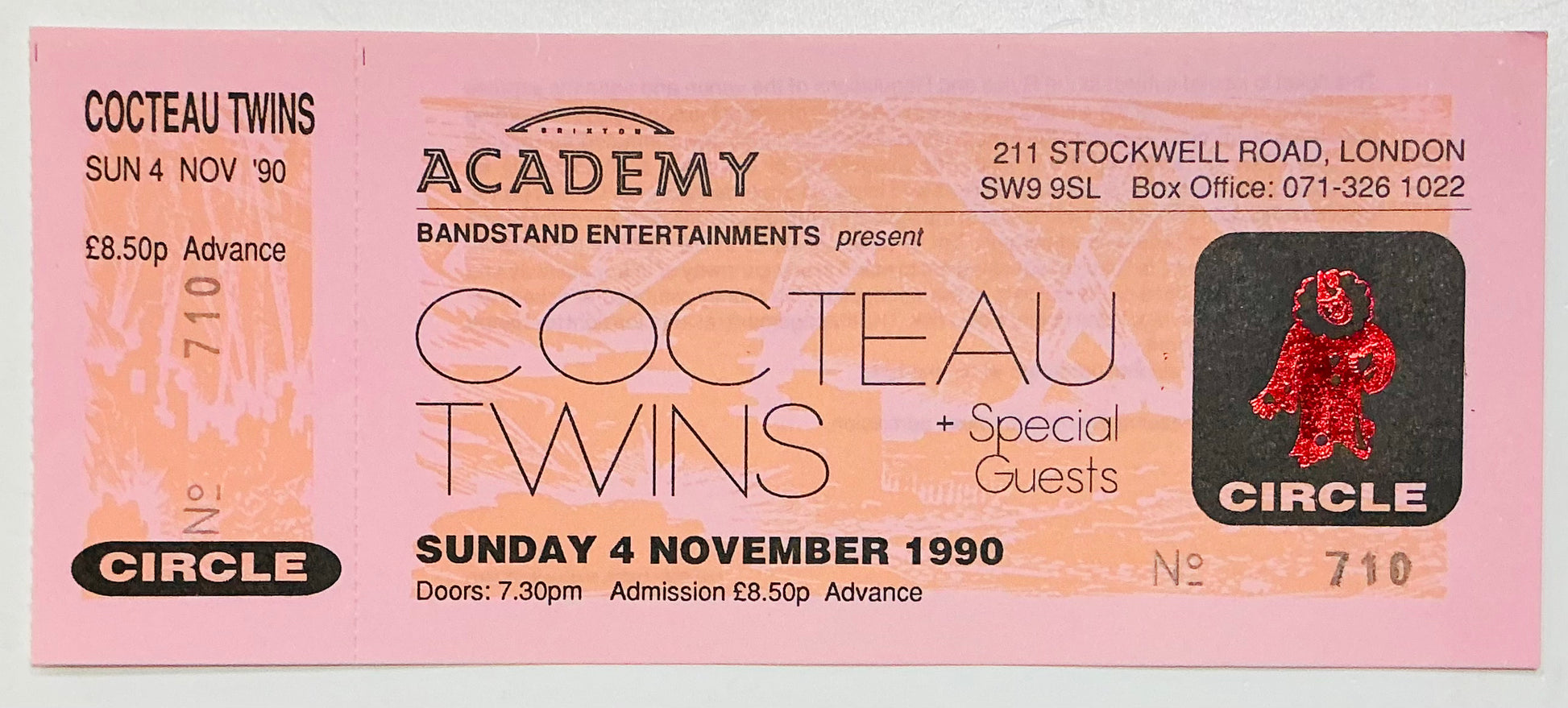 Cocteau Twins Original Unused Concert Ticket Brixton Academy 4th Nov 1990