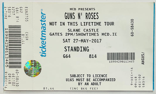 Guns N' Roses Original Unused Concert Ticket Slane Castle 27th May 2017