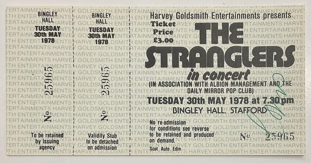 Stranglers Original Unused Concert Ticket Bingley Hall Stafford 30th May 1978