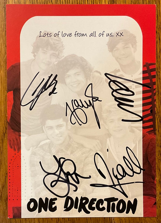 One Direction Original Fully Signed Autographed Publicity Tour Card