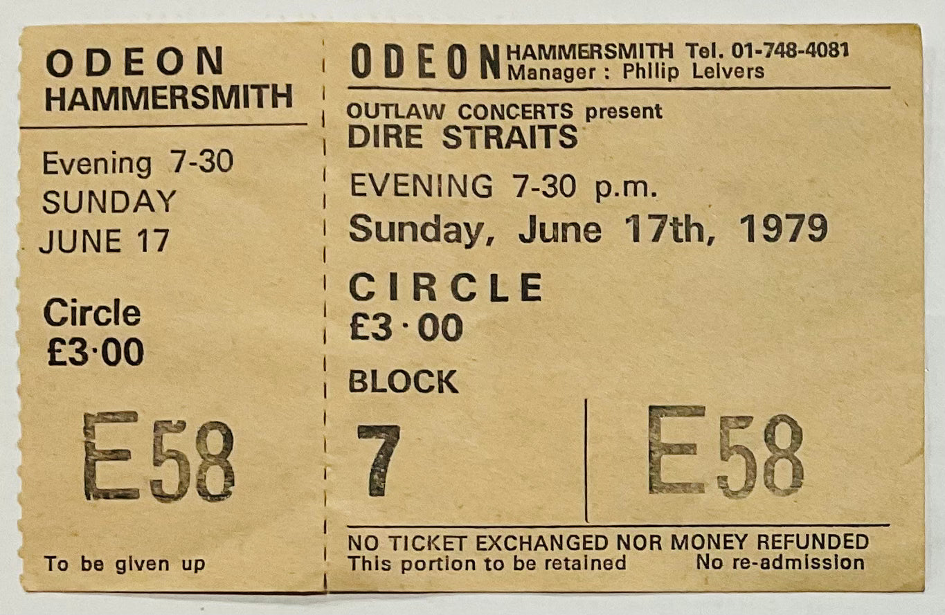 Dire Straits Original Unused Concert Ticket Hammersmith Odeon London 17th June 1979