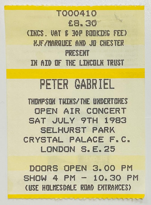 Peter Gabriel Undertones Original Used Concert Ticket Crystal Palace Football Club London 1983