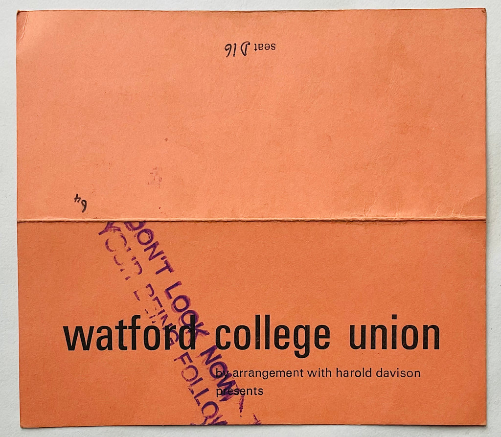 Genesis Original Used Concert Ticket Town Hall Watford 26th Jan 1971