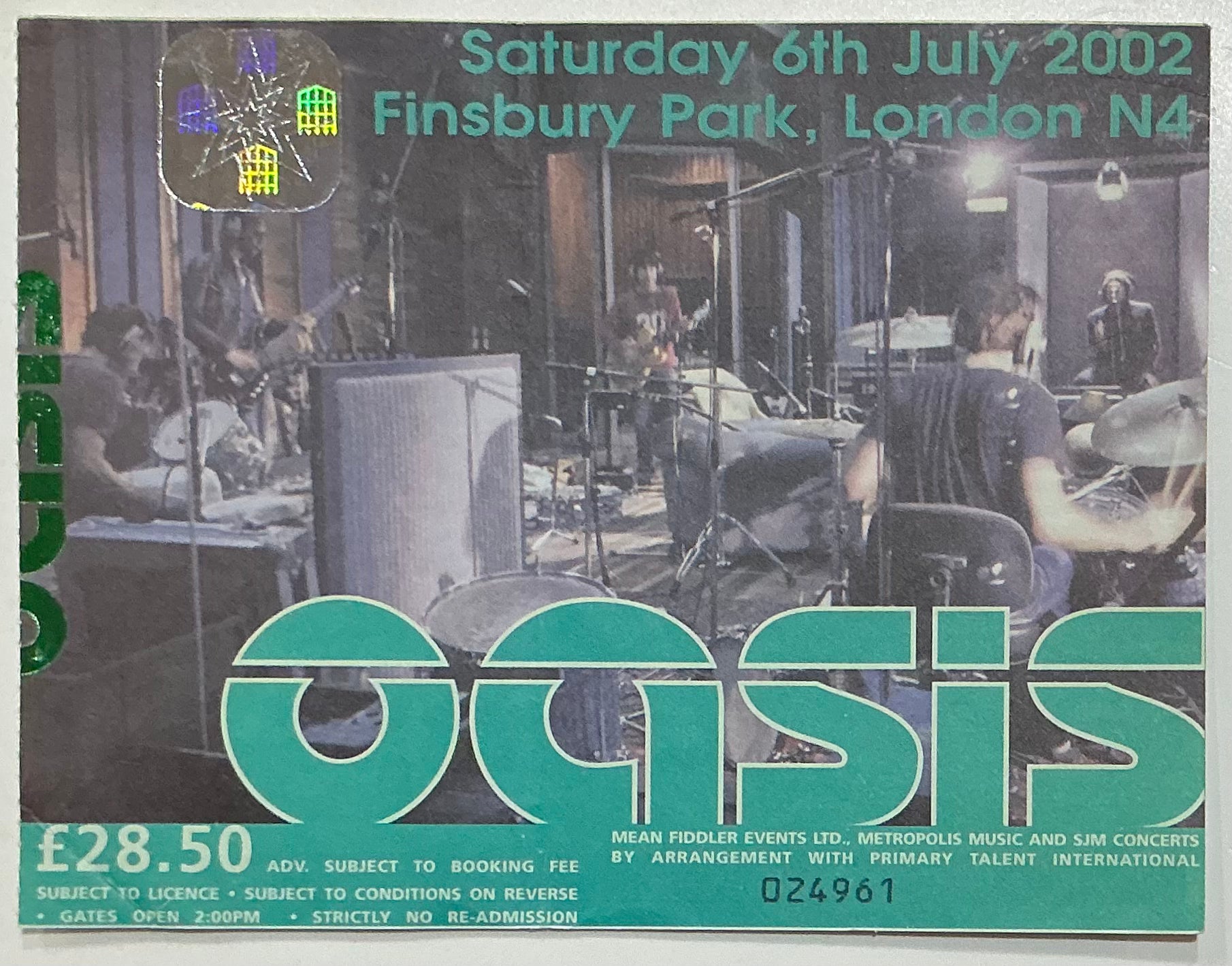 Oasis Original Used Concert Ticket Finsbury Park London 6th Jul 2002