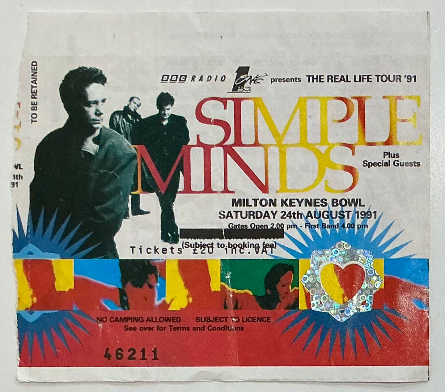 Simple Minds Original Used Concert Ticket Milton Keynes Bowl 24th Aug 1991