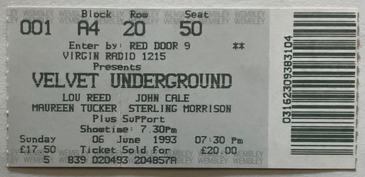 Velvet Underground Original Used Concert Ticket Wembley Arena London 6th Jun 1993