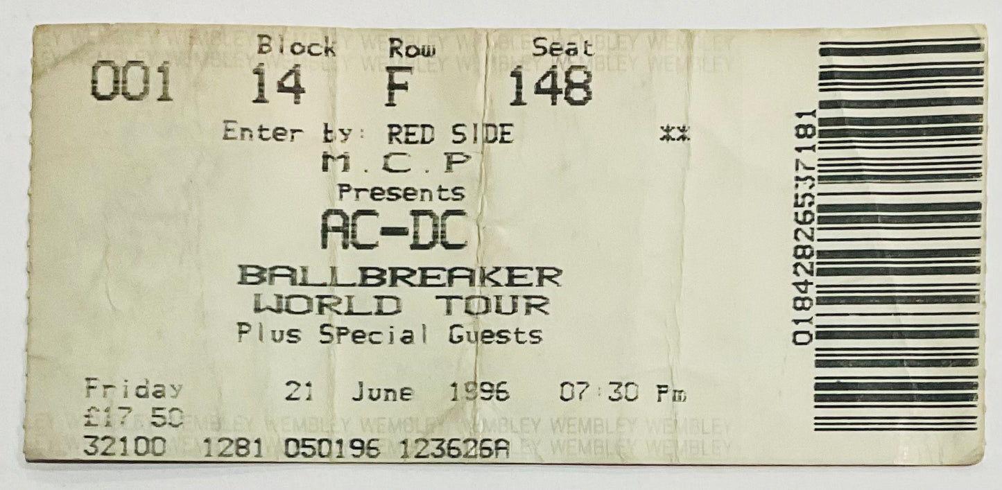 AC/DC Original Used Concert Ticket Wembley Arena London 21st Jun 1996