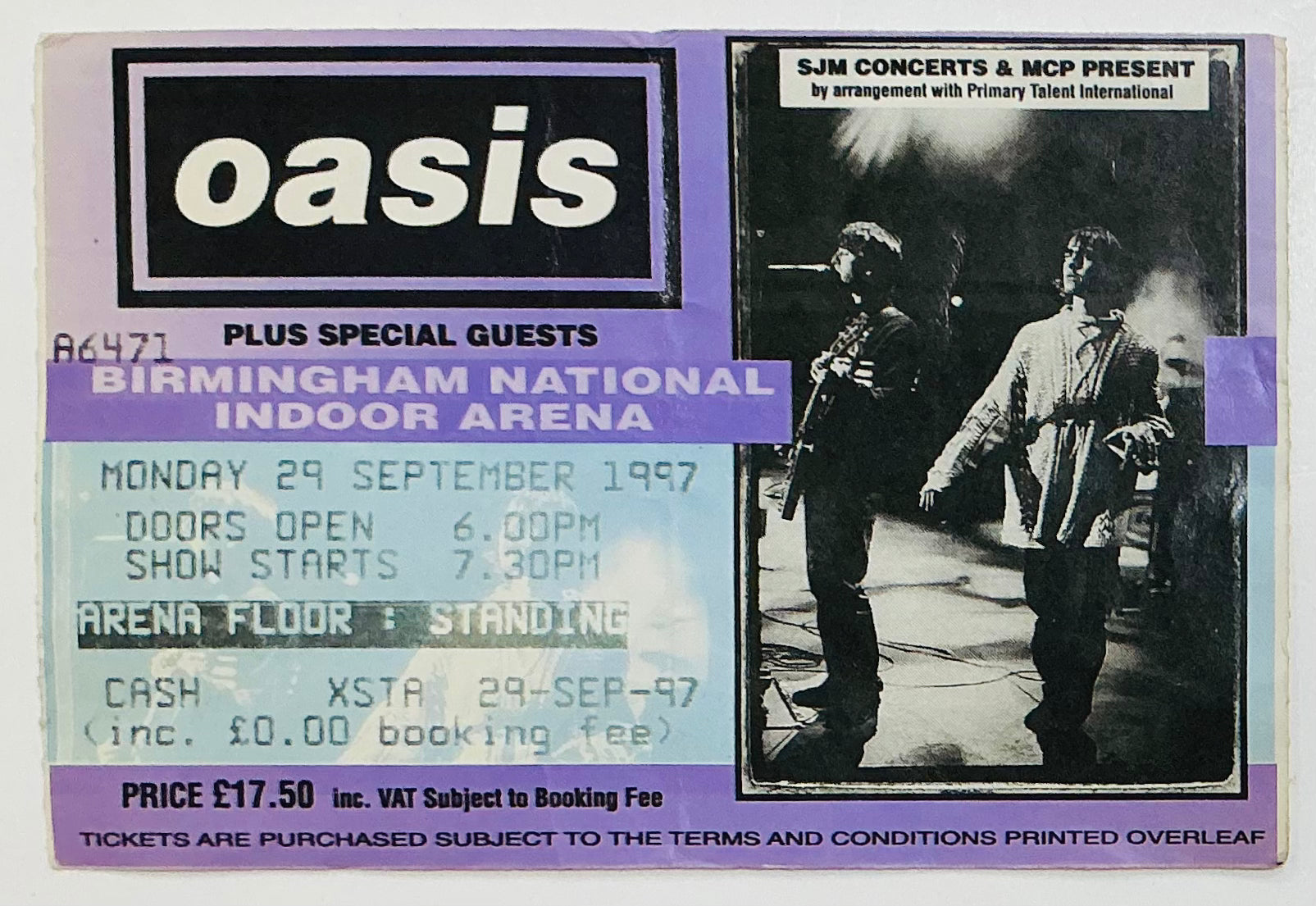 Oasis Original Used Concert Ticket NIA Birmingham 29th September 1997