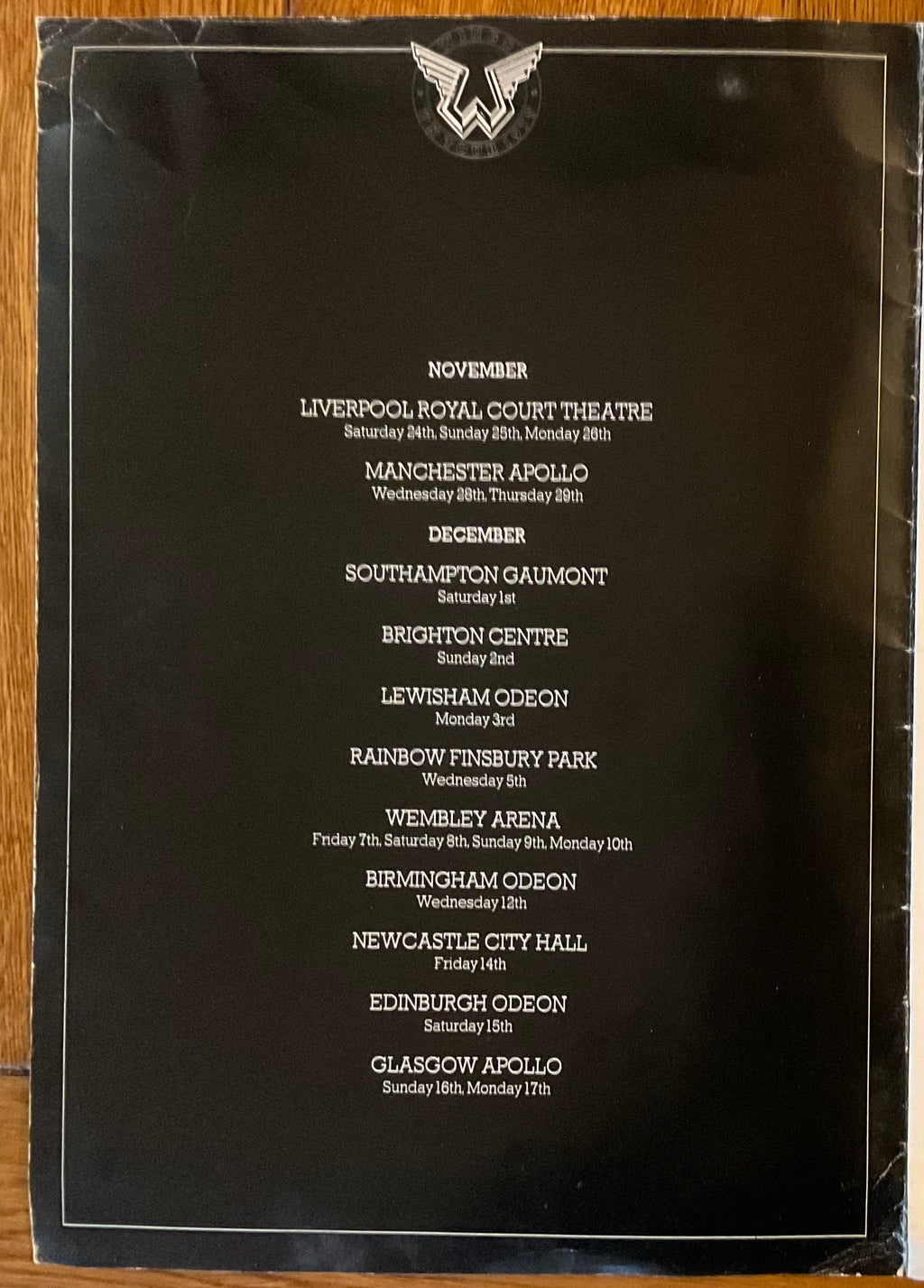 Paul McCartney Wings Concert Programme UK Tour 1979