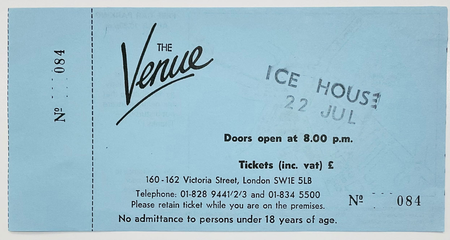 Icehouse Original Unused Concert Ticket The Venue London 22nd Jul 1981