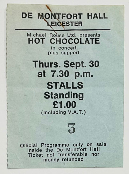 Hot Chocolate Original Used Concert Ticket De Montfort Hall Leicester 30th Sep 1976