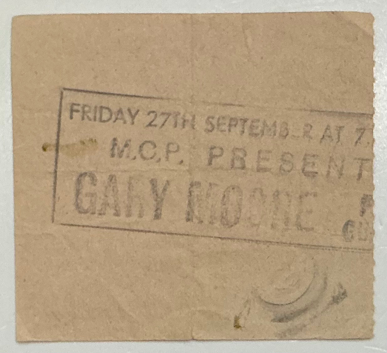 Gary Moore Original Used Concert Ticket Hammersmith Odeon London 27th Sep 1985