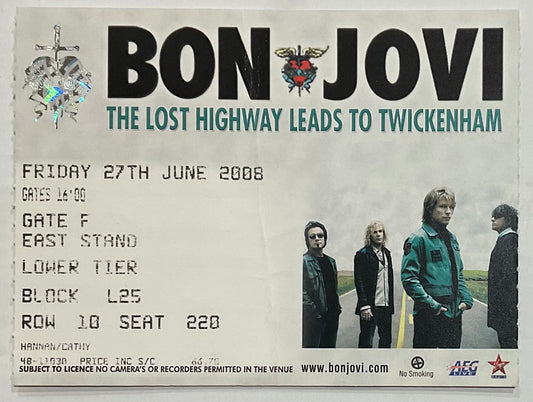 Bon Jovi Original Used Concert Ticket Twickenham Stadium London 27th June 2008