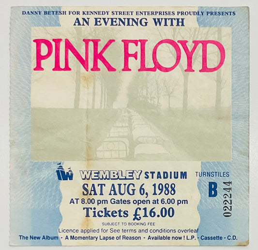 Pink Floyd Used Concert Ticket Wembley Stadium London 6th Aug 1988