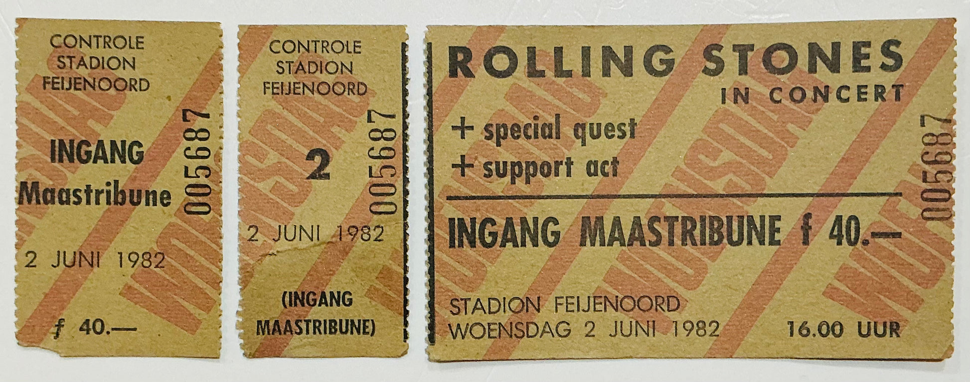 Rolling Stones Original Unused Concert Ticket Feijenoord Stadion Rotterdam 2nd Jun 1982