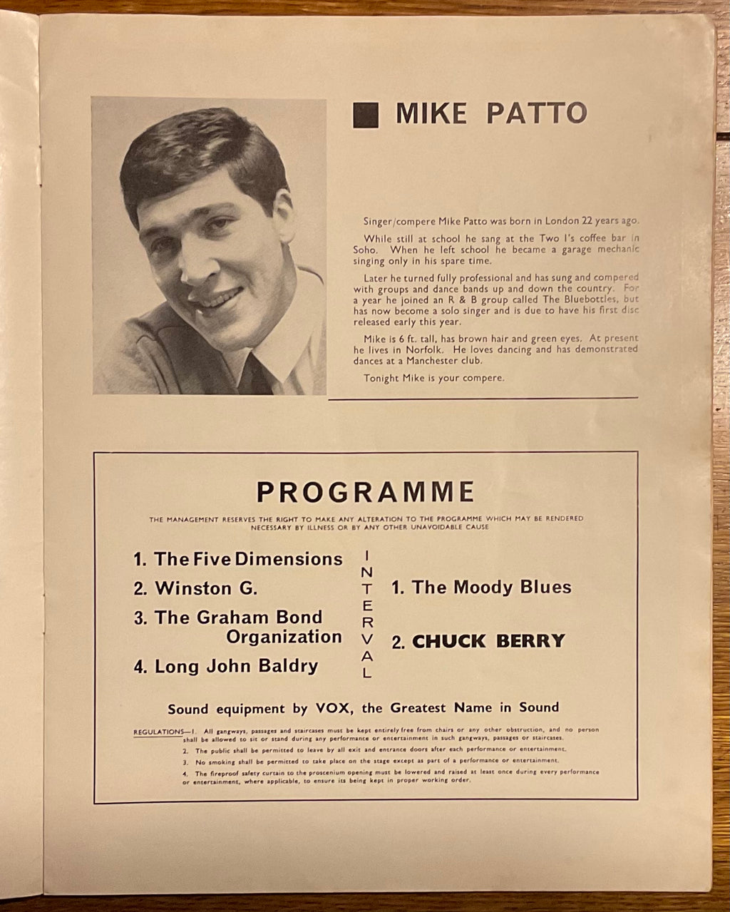 Chuck Berry Moody Blues Original Concert Programme UK Tour 1965