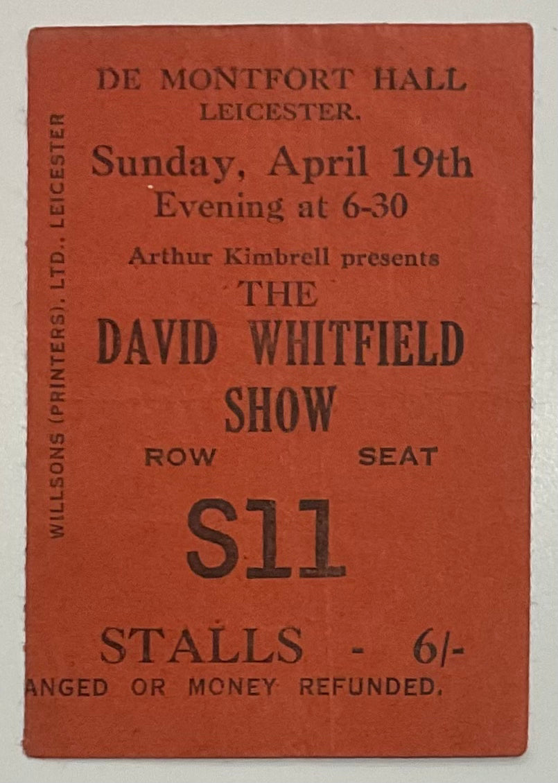 David Whitfield Original Used Concert De Montfort Hall Leicester 19th Apr 1959