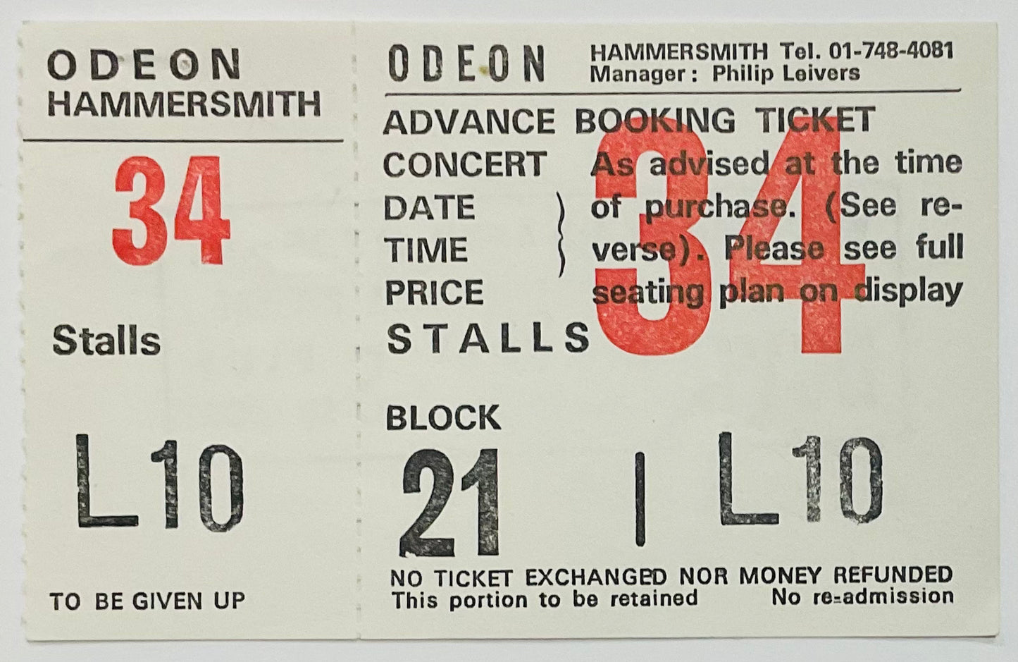 Howard Jones Original Unused Concert Ticket Hammersmith Odeon London 4th apr 1984