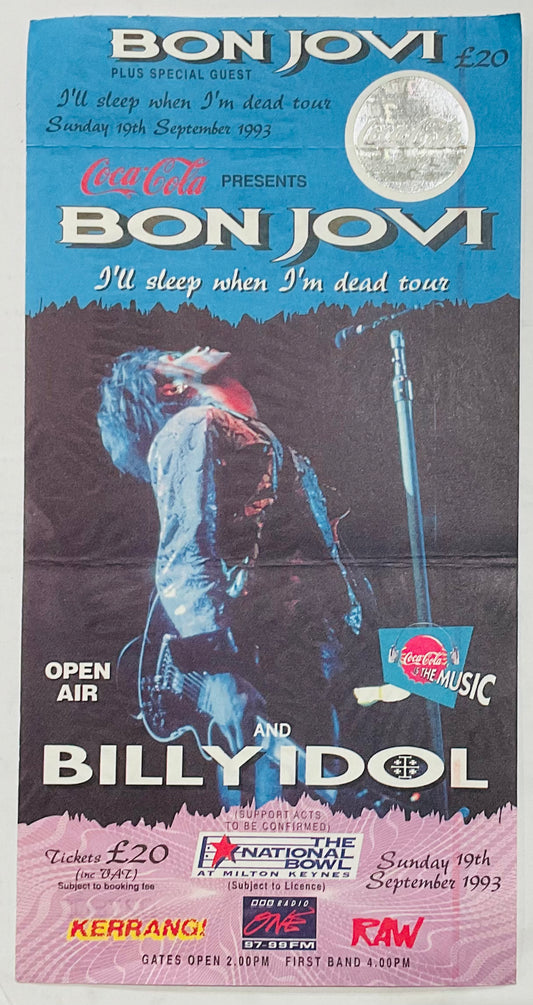 Bon Jovi Billy Idol Original Unused Concert Ticket Milton Keynes Bowl 19th Sep 1993