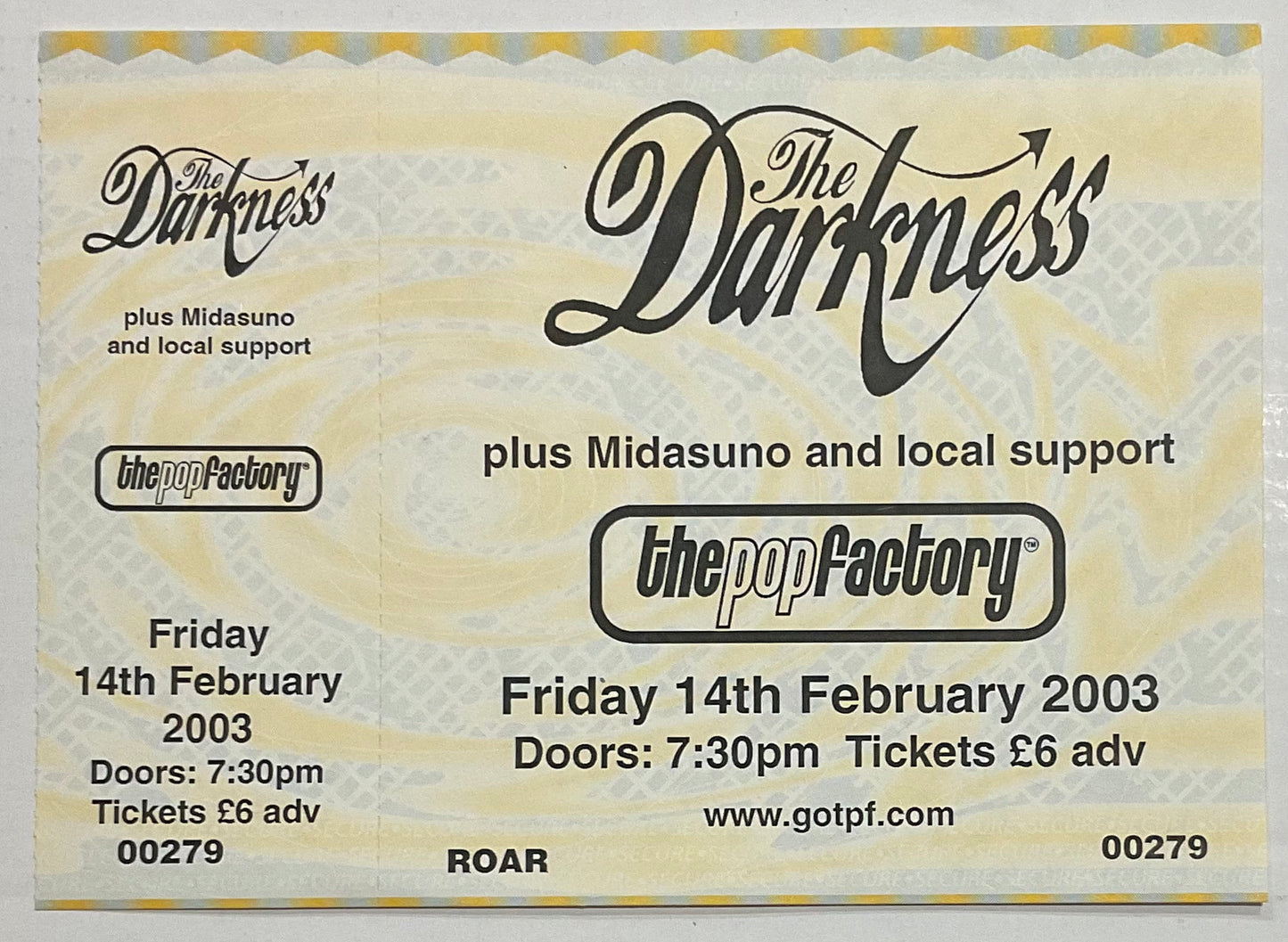 Darkness Original Unused Concert Ticket Pop Factory Porth 14th Feb 2003