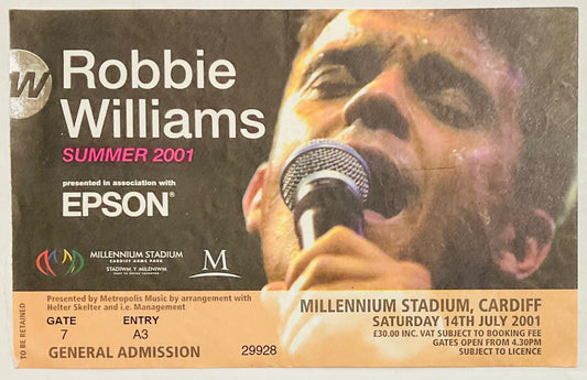 Robbie Williams Original Used Concert Ticket Millennium Stadium Cardiff 14th July 2001