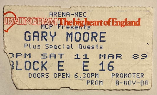 Gary Moore Original Used Concert Ticket NEC Arena Birmingham 11th Mar 1989