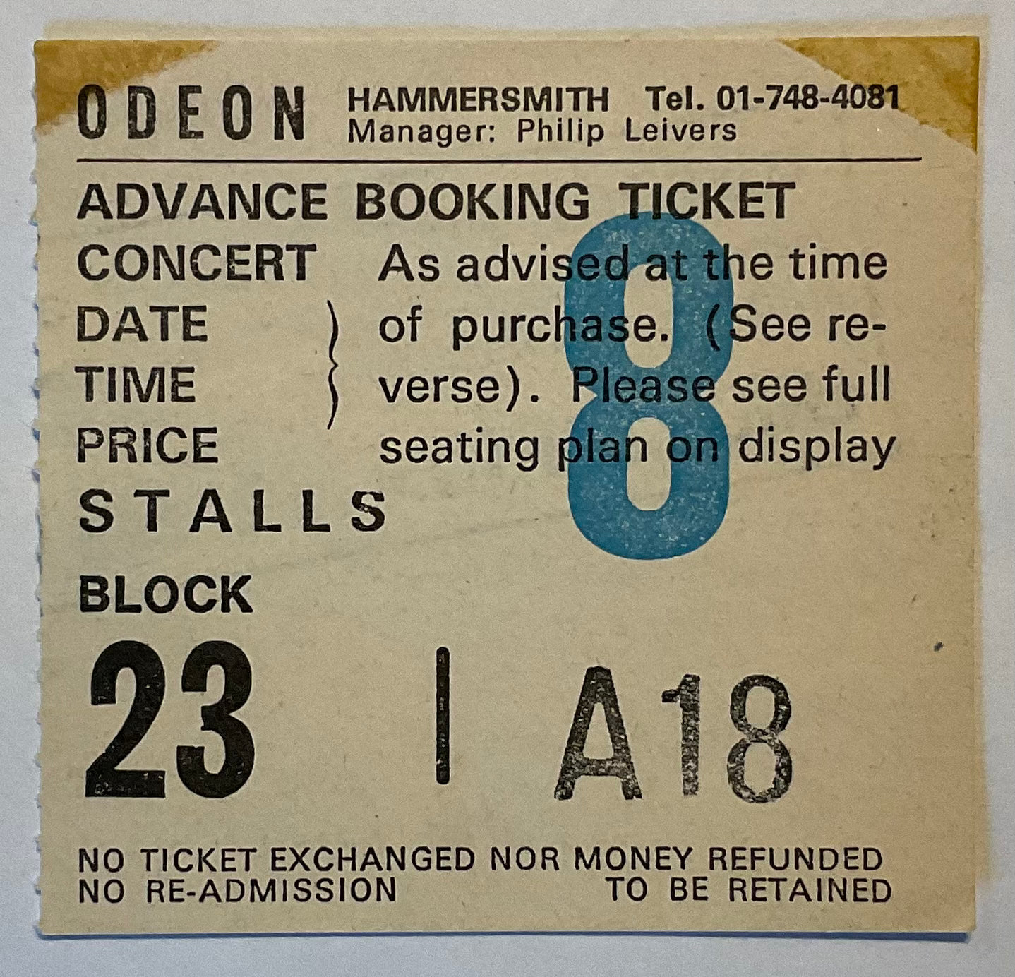 Eric Clapton Original Used Concert Ticket Hammersmith Odeon London 5th Dec 1978