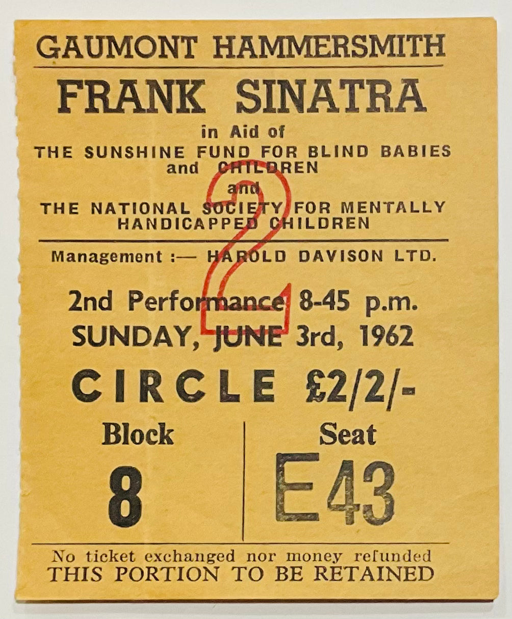 Frank Sinatra Original Used Concert Ticket Gaumont Hammersmith London 3rd Jun 1962