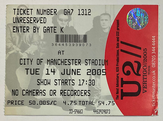 U2 Original Used Concert Ticket City Of Manchester Stadium 14th June 2005