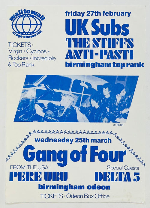 UK Subs Gang of Four Pere Ubu Delta 5 Concert Handbill Flyer Birmingham 1981
