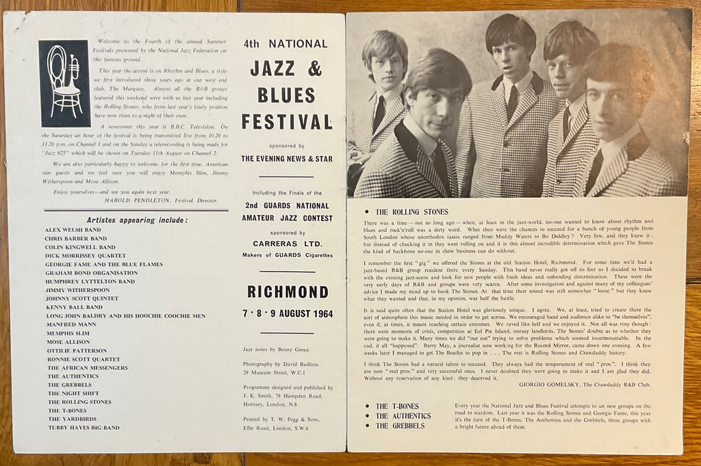 Rolling Stones Eric Clapton Concert Programme 4th Jazz & Blues Festival Richmond 7-9th Aug 1964