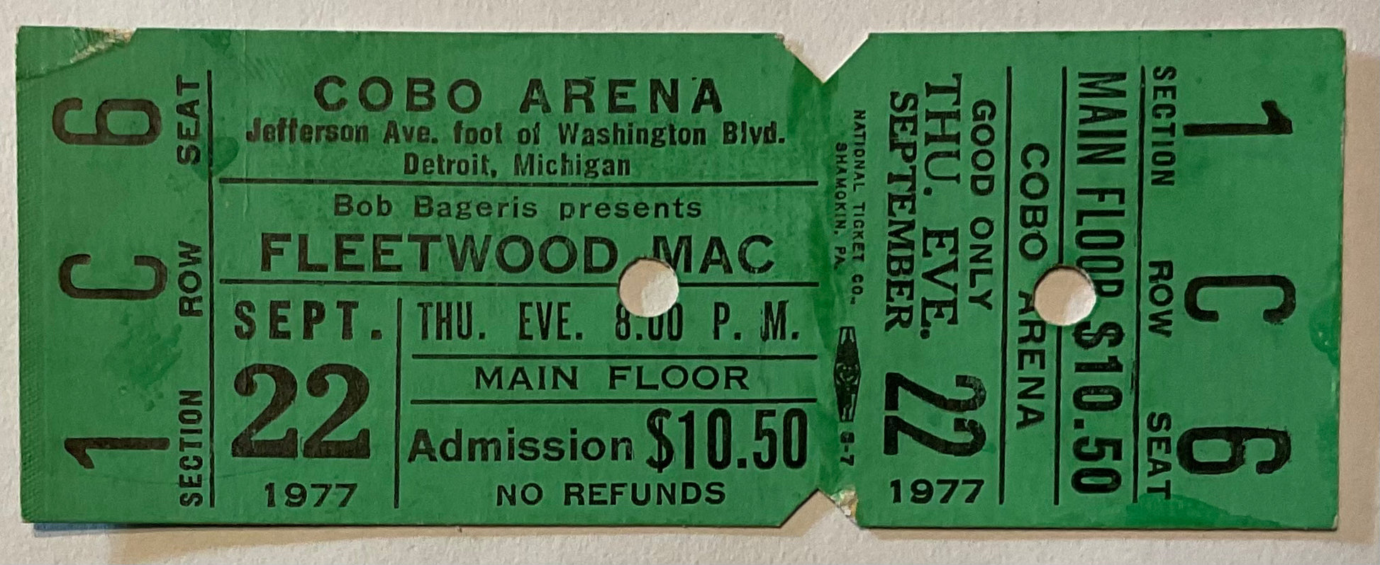 Fleetwood Mac Original Unused Concert Ticket Cobo Arena Detroit 22nd Sep 1977