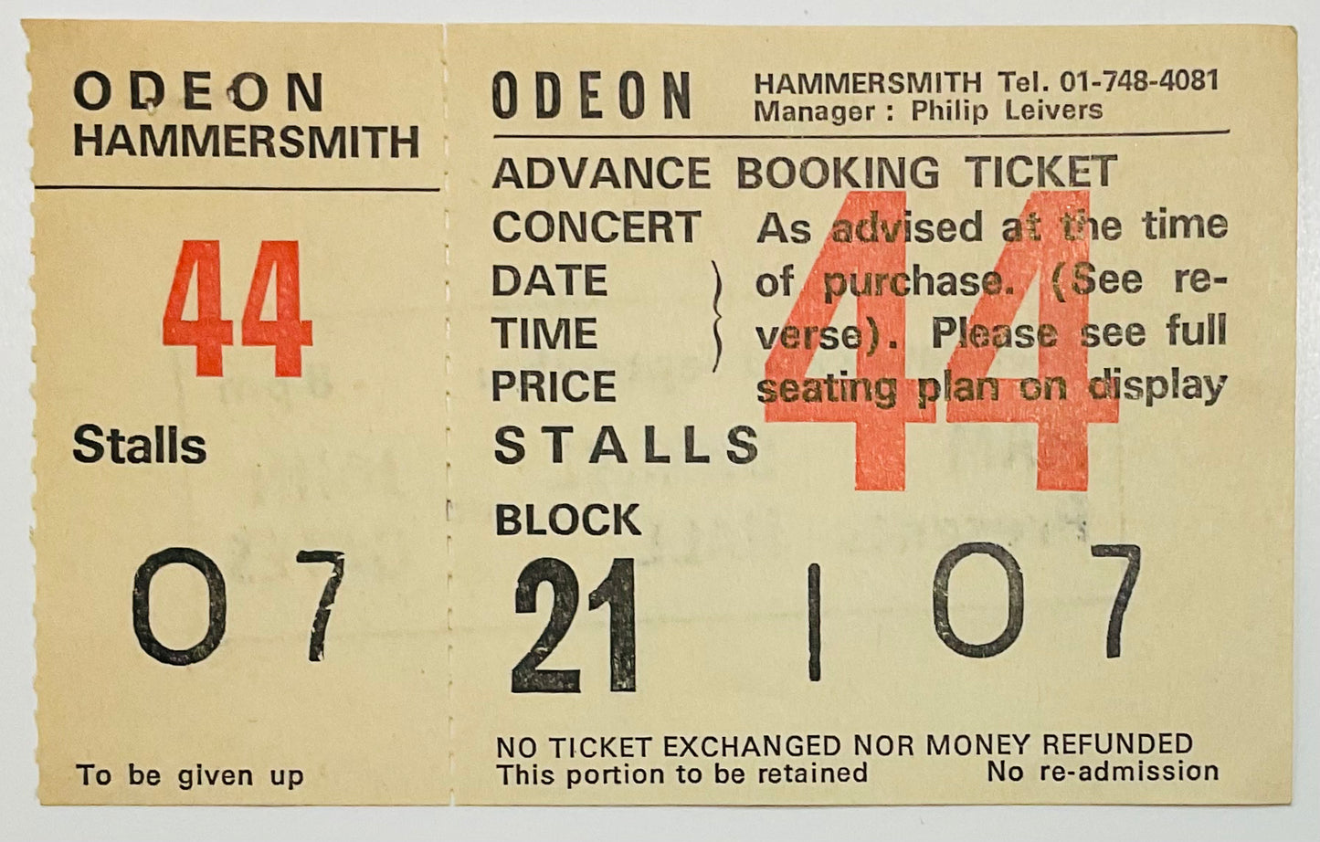 Darryl Hall John Oates Original Unused Concert Ticket Hammersmith Odeon London 22nd Sep 1980