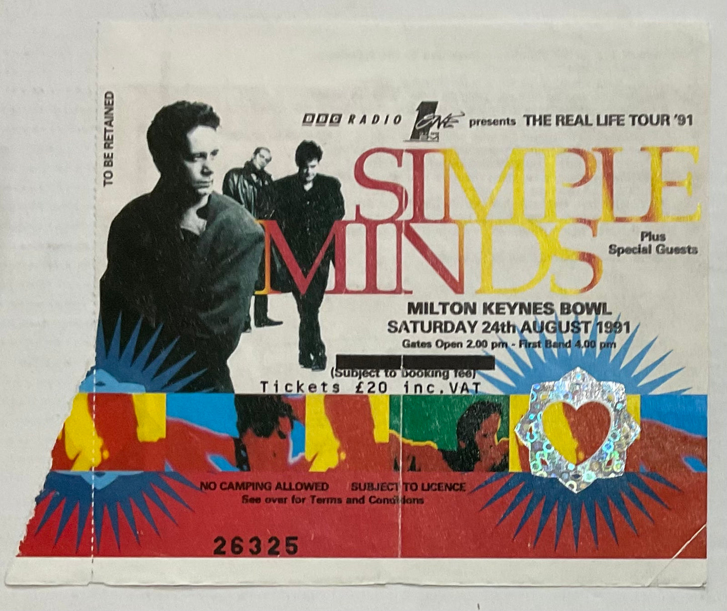 Simple Minds Original Used Concert Ticket Milton Keynes Bowl 24th Aug 1991