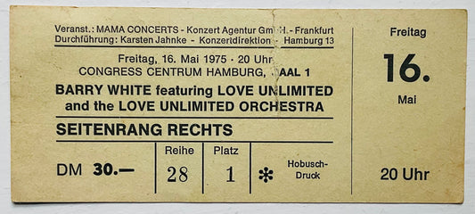 Barry White Original Used Concert Ticket Congress Centrum Hamburg 16th May 1975